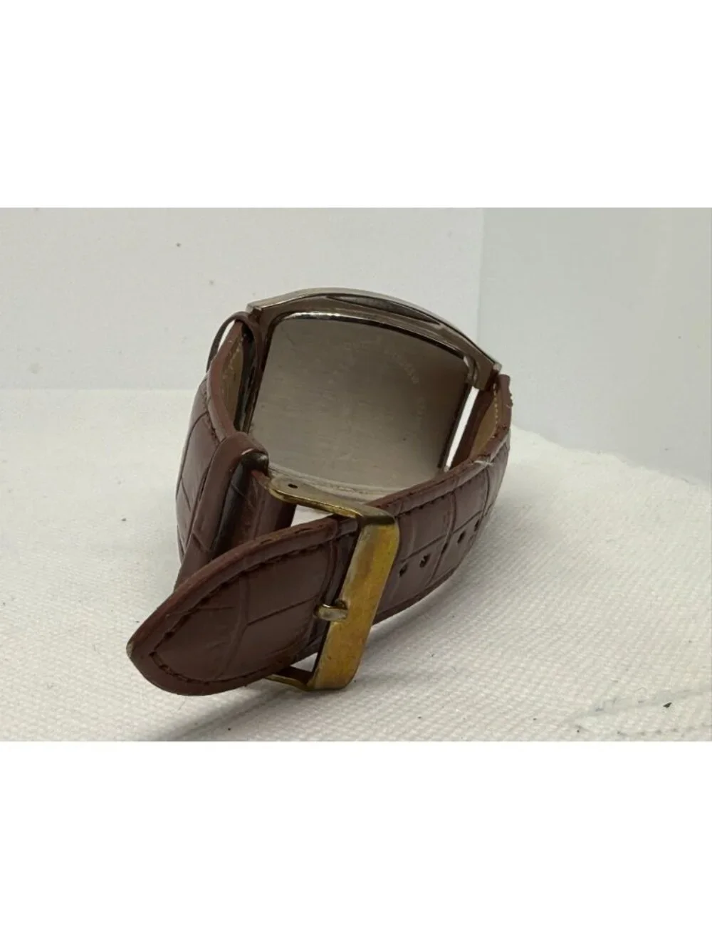 U.S. Polo Assn. Men's Rectangular Gold-Tone Watch Brown Leather Strap USC2117